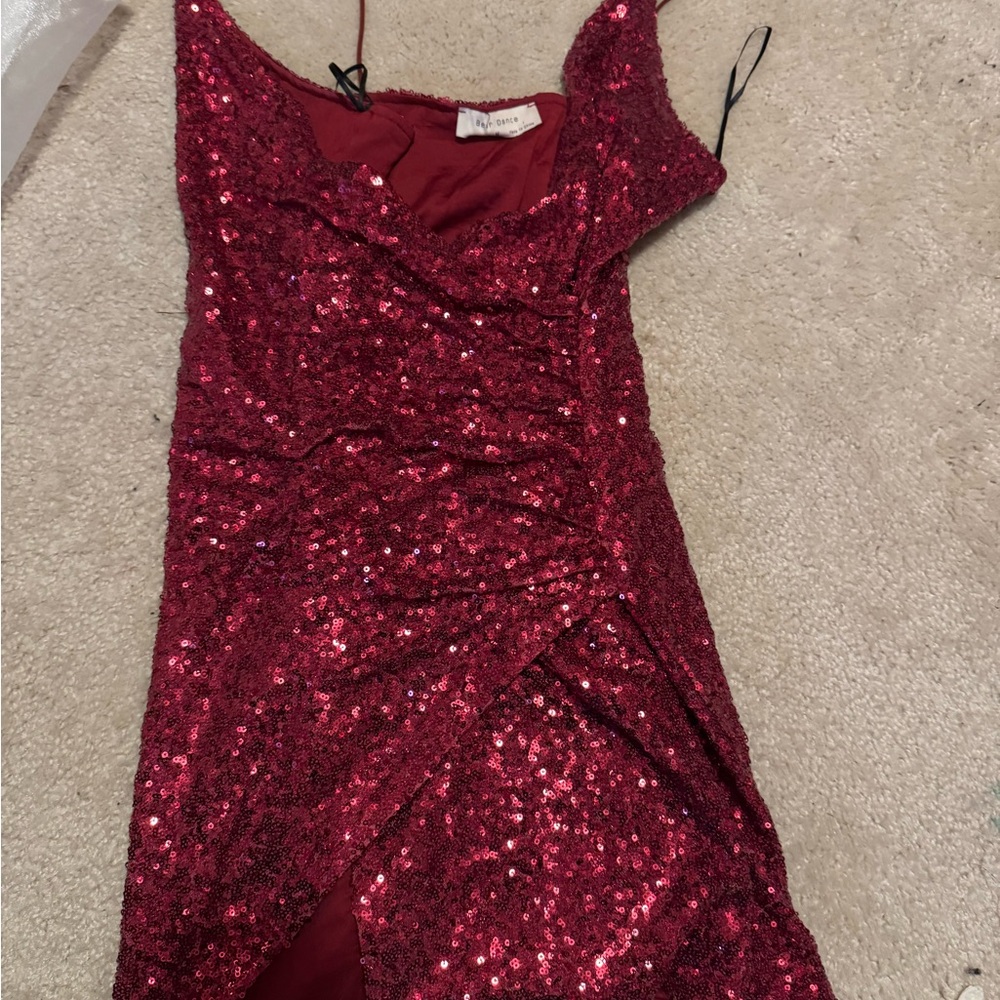 Bear Dance Red Sequin Bodycon Dress Spaghetti Strap Prom